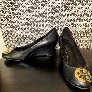 🚫SOLD🚫 Tory Burch Black Leather Wedge Heels
